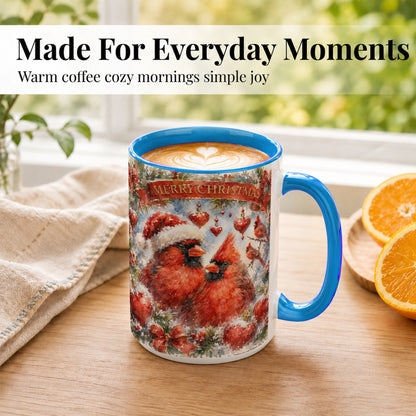 #pl[15oz|Blue] Christmas Cardinals Coffee Mug, Winter Bird Mug, Ceramic Cup