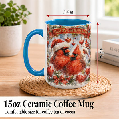 #pl[15oz|Blue] Christmas Cardinals Coffee Mug, Winter Bird Mug, Ceramic Cup