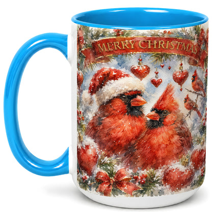 #pl[15oz|Blue] Christmas Cardinals Coffee Mug, Winter Bird Mug, Ceramic Cup