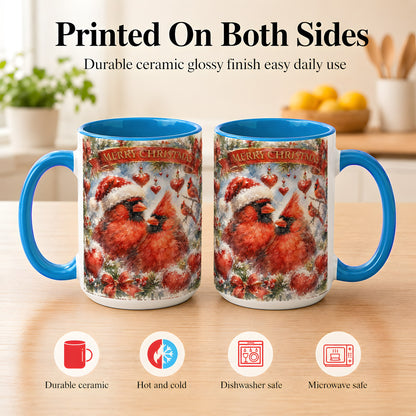 #pl[15oz|Blue] Christmas Cardinals Coffee Mug, Winter Bird Mug, Ceramic Cup