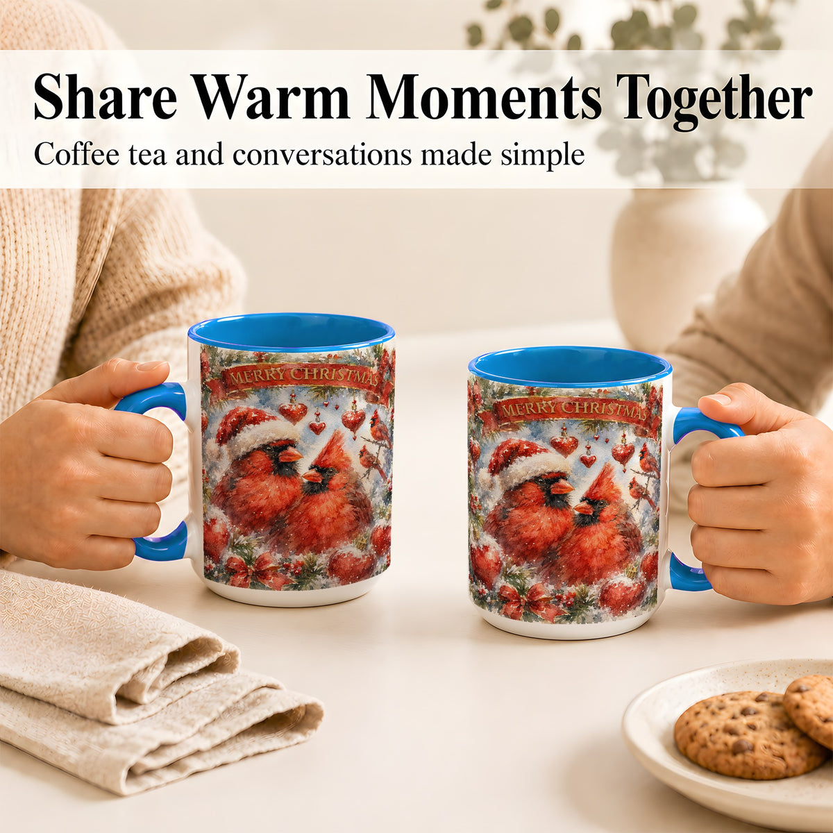 #pl[15oz|Blue] Christmas Cardinals Coffee Mug, Winter Bird Mug, Ceramic Cup