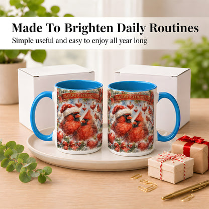 #pl[15oz|Blue] Christmas Cardinals Coffee Mug, Winter Bird Mug, Ceramic Cup