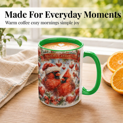 #pl[15oz|Green] Christmas Cardinals Coffee Mug, Winter Bird Mug, Ceramic Cup