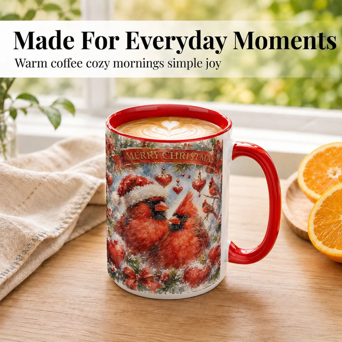 #pl[15oz|Red] Christmas Cardinals Coffee Mug, Winter Bird Mug, Ceramic Cup