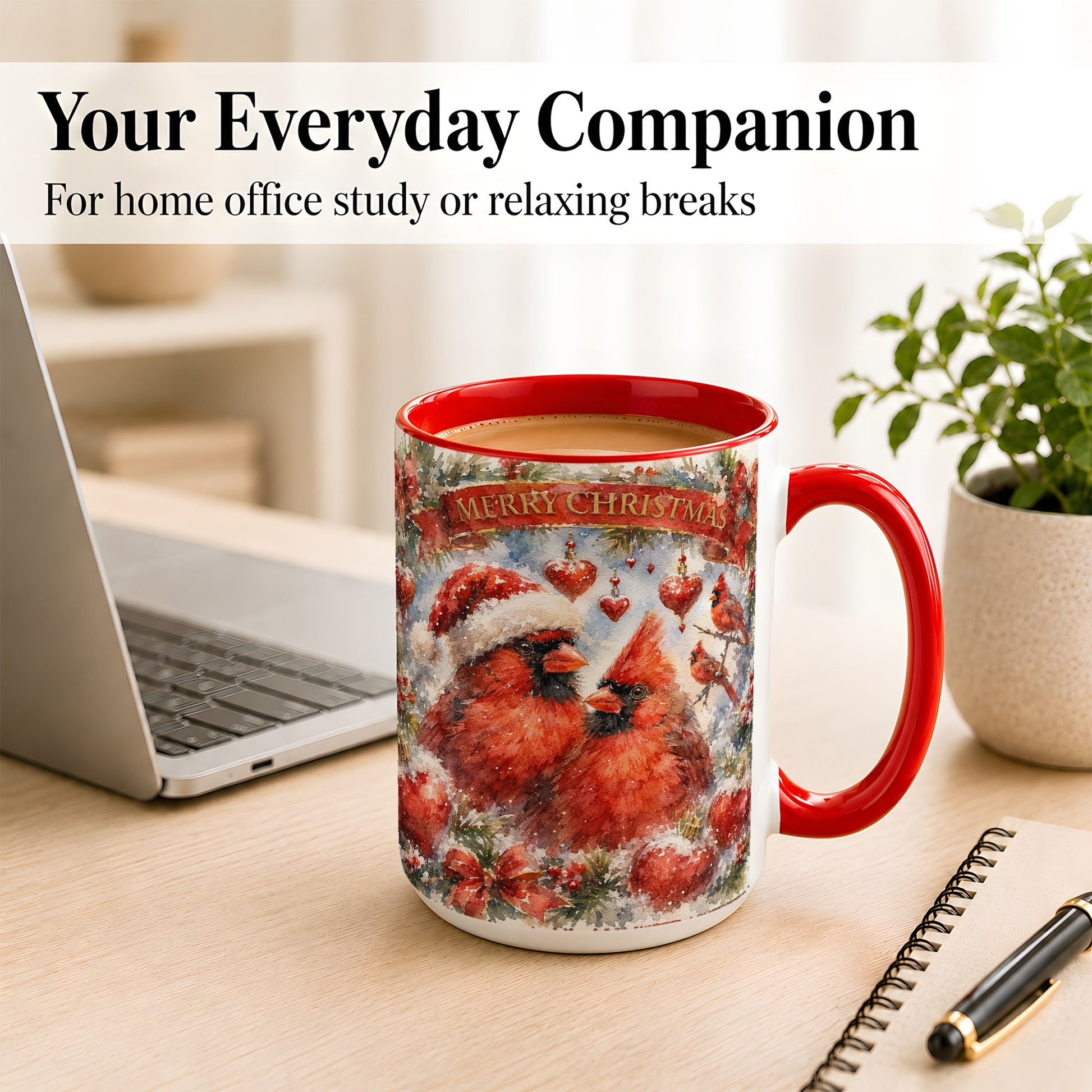 #pl[15oz|Red] Christmas Cardinals Coffee Mug, Winter Bird Mug, Ceramic Cup
