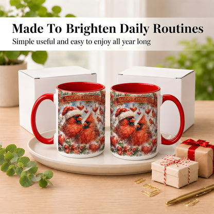 #pl[15oz|Red] Christmas Cardinals Coffee Mug, Winter Bird Mug, Ceramic Cup