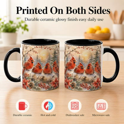 #pl[11oz|Black] Winter Cardinal Family Coffee Mug, Snowy Red Bird Mug, Ceramic Cup
