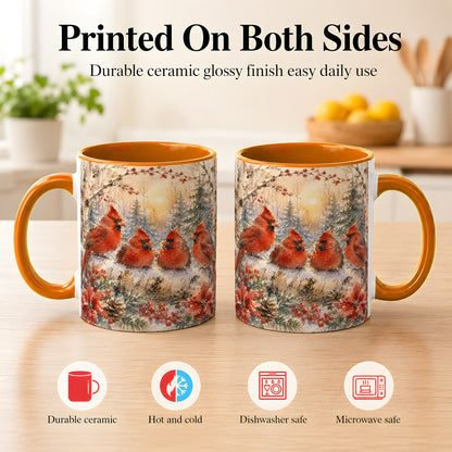 #pl[11oz|Orange] Winter Cardinal Family Coffee Mug, Snowy Red Bird Mug, Ceramic Cup