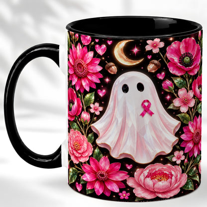 #pl[11oz|Black] Gem Style Pink Ghost Coffee Mug, Awareness Ribbon Mug, Ceramic Cup