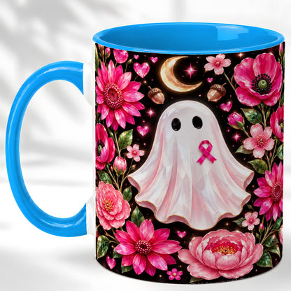 #pl[11oz|Blue] Gem Style Pink Ghost Coffee Mug, Awareness Ribbon Mug, Ceramic Cup