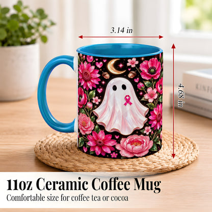 #pl[11oz|Blue] Gem Style Pink Ghost Coffee Mug, Awareness Ribbon Mug, Ceramic Cup