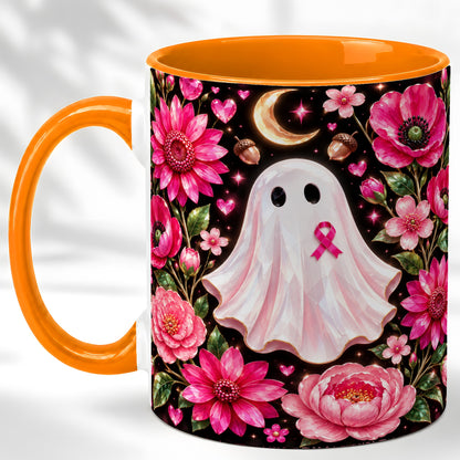 #pl[11oz|Orange] Gem Style Pink Ghost Coffee Mug, Awareness Ribbon Mug, Ceramic Cup