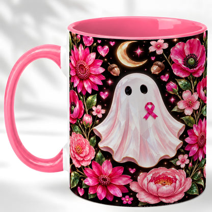 #pl[11oz|Pink] Gem Style Pink Ghost Coffee Mug, Awareness Ribbon Mug, Ceramic Cup