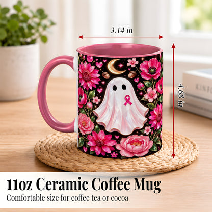 #pl[11oz|Pink] Gem Style Pink Ghost Coffee Mug, Awareness Ribbon Mug, Ceramic Cup