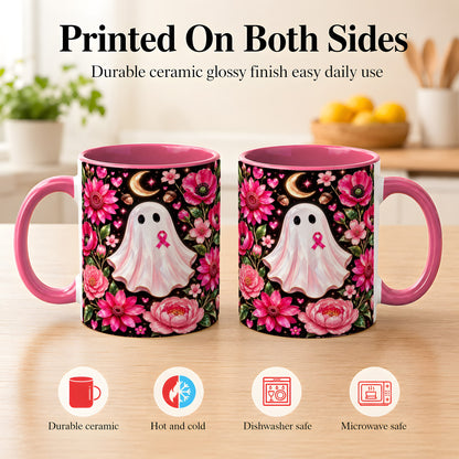 #pl[11oz|Pink] Gem Style Pink Ghost Coffee Mug, Awareness Ribbon Mug, Ceramic Cup