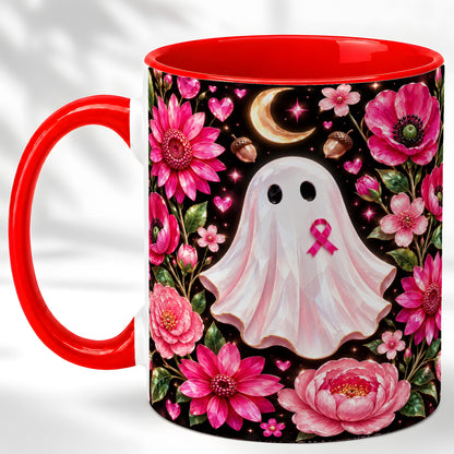 Gem Style Pink Ghost Coffee Mug, Awareness Ribbon Mug, Ceramic Cup