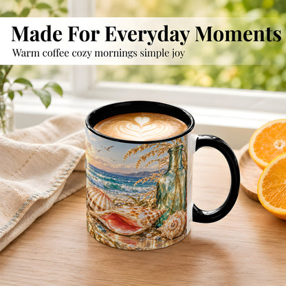 #pl[11oz|Black] Gem Style Seashell Coffee Mug, Coastal Bottle Beach Mug, Ceramic Cup