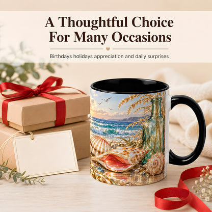 #pl[11oz|Black] Gem Style Seashell Coffee Mug, Coastal Bottle Beach Mug, Ceramic Cup