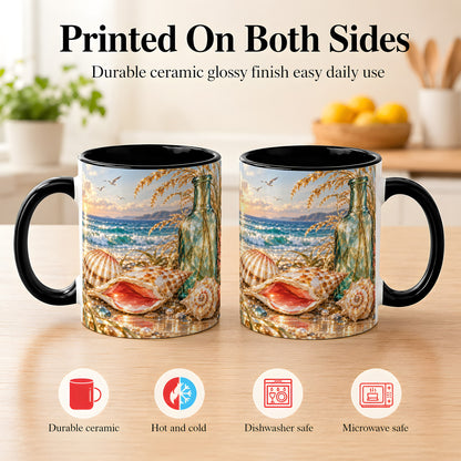 #pl[11oz|Black] Gem Style Seashell Coffee Mug, Coastal Bottle Beach Mug, Ceramic Cup