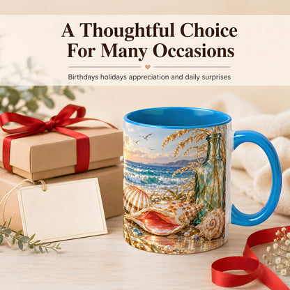 #pl[11oz|Blue] Gem Style Seashell Coffee Mug, Coastal Bottle Beach Mug, Ceramic Cup