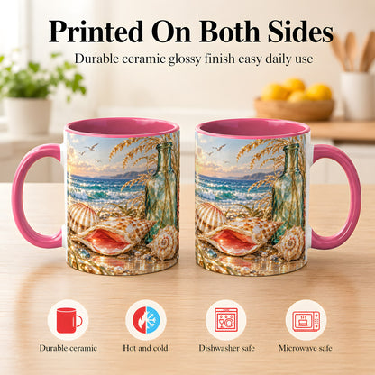 #pl[11oz|Pink] Gem Style Seashell Coffee Mug, Coastal Bottle Beach Mug, Ceramic Cup