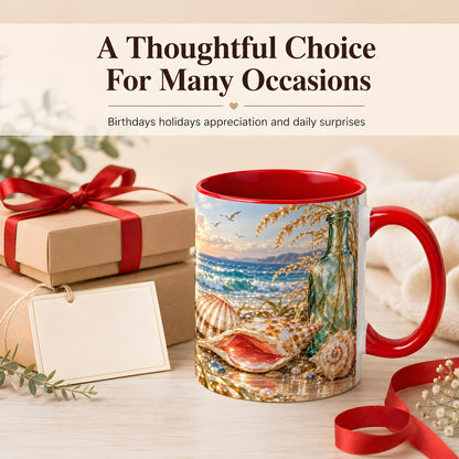 #pl[11oz|Red] Gem Style Seashell Coffee Mug, Coastal Bottle Beach Mug, Ceramic Cup