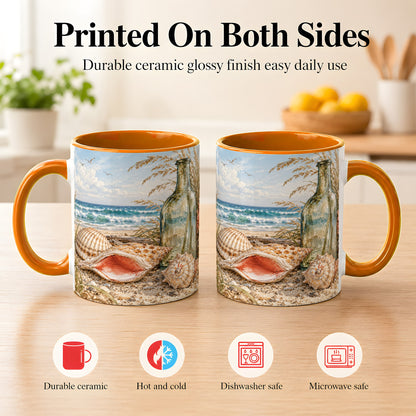 #pl[11oz|Orange] Beach Seashell Coffee Mug, Coastal Bottle Mug, Ceramic Cup, Ocean Art