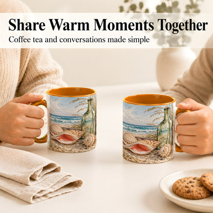 #pl[11oz|Orange] Beach Seashell Coffee Mug, Coastal Bottle Mug, Ceramic Cup, Ocean Art
