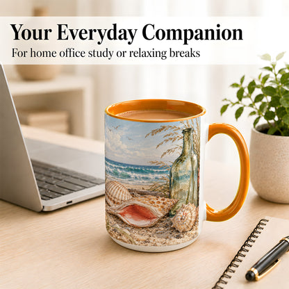 #pl[15oz|Orange] Beach Seashell Coffee Mug, Coastal Bottle Mug, Ceramic Cup, Ocean Art
