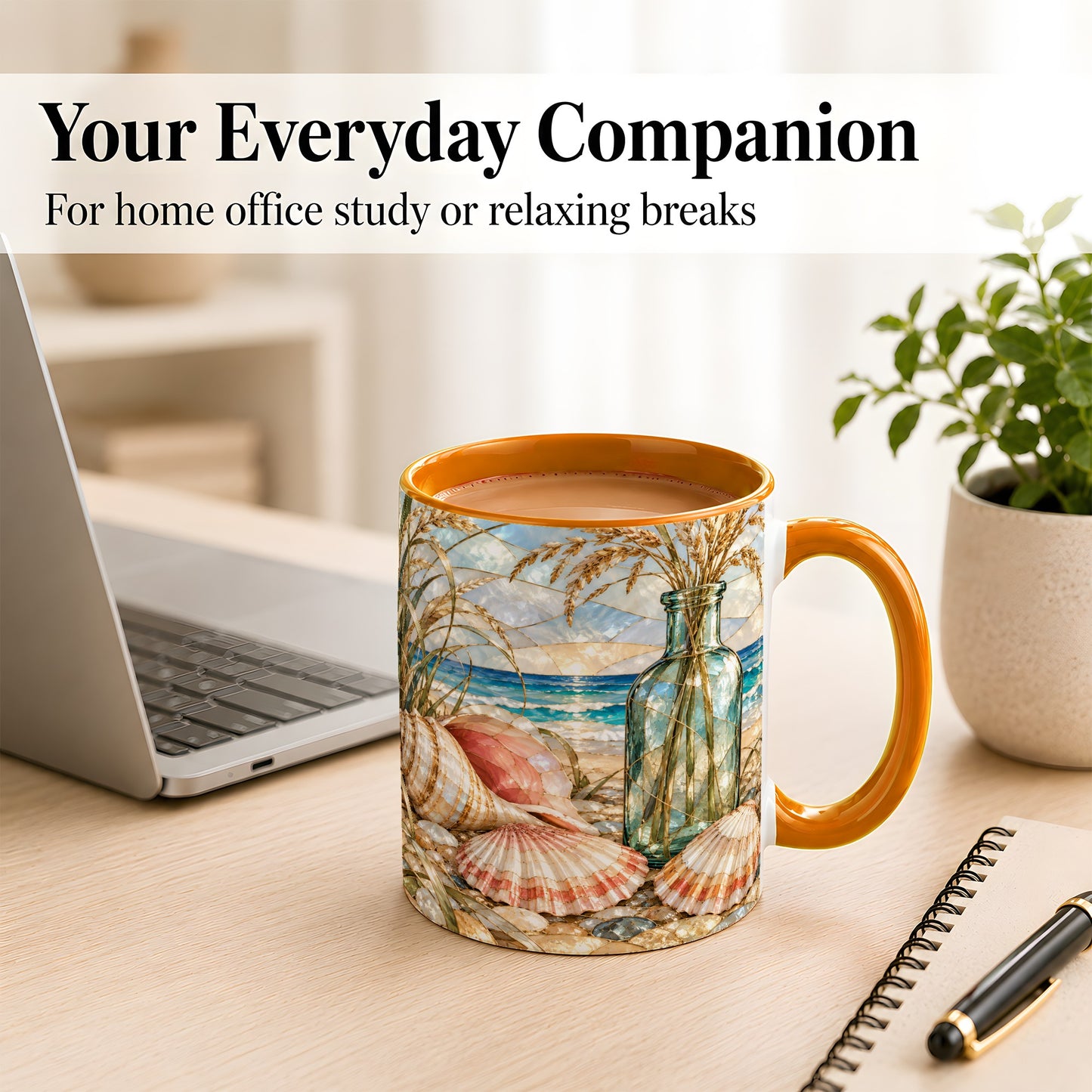 #pl[11oz|Orange] Coastal Seashell Coffee Mug, Blue Bottle Beach Mug, Ceramic Cup