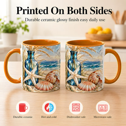 #pl[11oz|Orange] Stained Glass Style Seashell Coffee Mug, Starfish Mug, Ceramic Cup