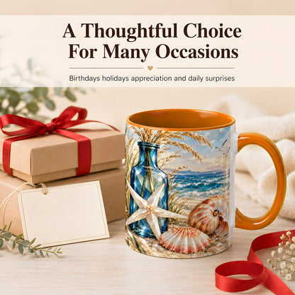 #pl[11oz|Orange] Stained Glass Style Seashell Coffee Mug, Starfish Mug, Ceramic Cup