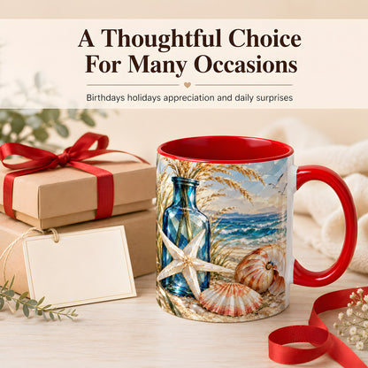 #pl[11oz|Red] Stained Glass Style Seashell Coffee Mug, Starfish Mug, Ceramic Cup