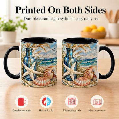 #pl[11oz|Black] Coastal Seashell Coffee Mug, Stained Glass Style Mug, Ceramic Cup