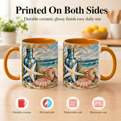 #pl[11oz|Orange] Coastal Seashell Coffee Mug, Stained Glass Style Mug, Ceramic Cup