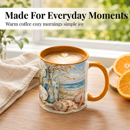 #pl[11oz|Orange] Watercolor Seashell Coffee Mug, Coastal Beach Mug, Ceramic Cup