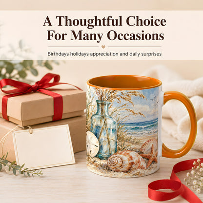 #pl[11oz|Orange] Watercolor Seashell Coffee Mug, Coastal Beach Mug, Ceramic Cup