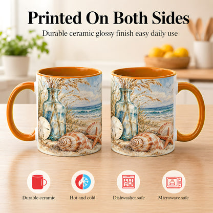 #pl[11oz|Orange] Watercolor Seashell Coffee Mug, Coastal Beach Mug, Ceramic Cup