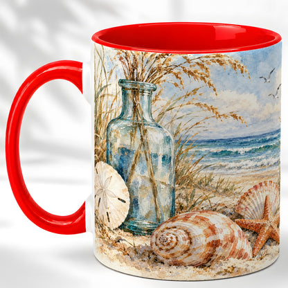 Watercolor Seashell Coffee Mug, Coastal Beach Mug, Ceramic Cup