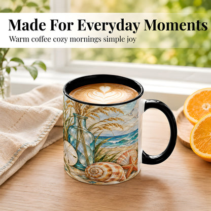 #pl[11oz|Black] Coastal Shell Coffee Mug, Stained Glass Style Mug, Ceramic Cup