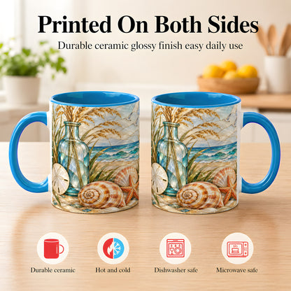 #pl[11oz|Blue] Coastal Shell Coffee Mug, Stained Glass Style Mug, Ceramic Cup