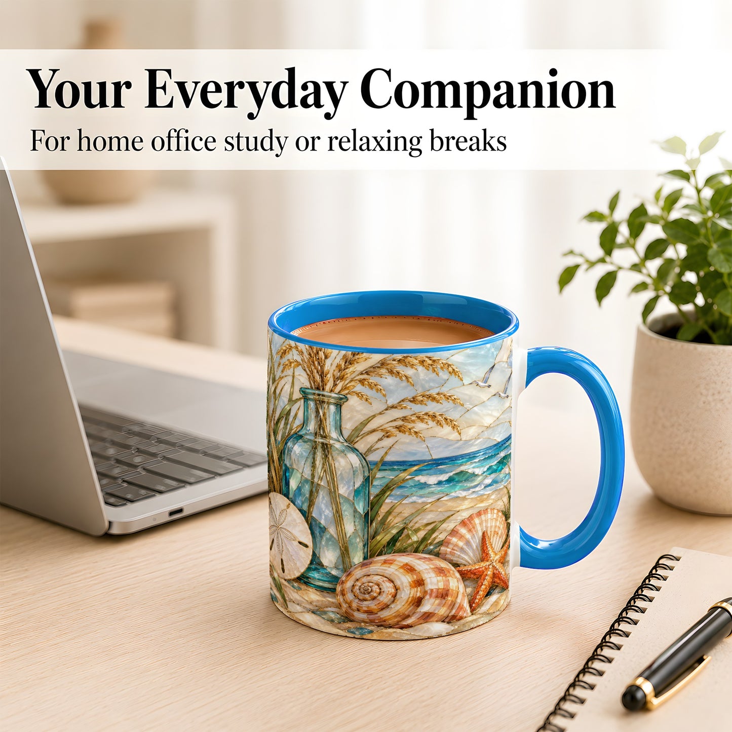 #pl[11oz|Blue] Coastal Shell Coffee Mug, Stained Glass Style Mug, Ceramic Cup