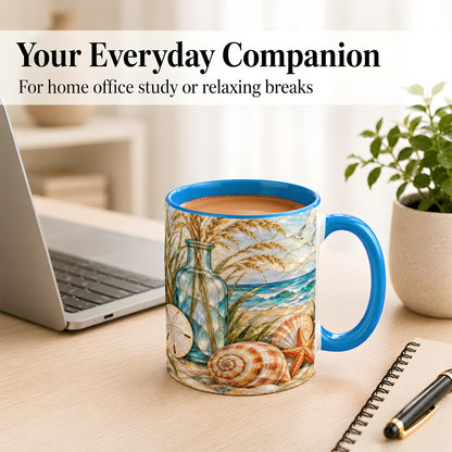 #pl[11oz|Blue] Coastal Shell Coffee Mug, Stained Glass Style Mug, Ceramic Cup