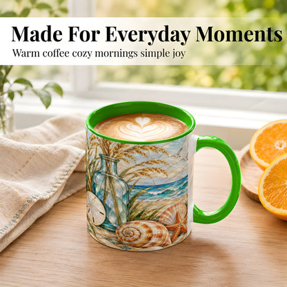 #pl[11oz|Green] Coastal Shell Coffee Mug, Stained Glass Style Mug, Ceramic Cup