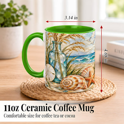 #pl[11oz|Green] Coastal Shell Coffee Mug, Stained Glass Style Mug, Ceramic Cup