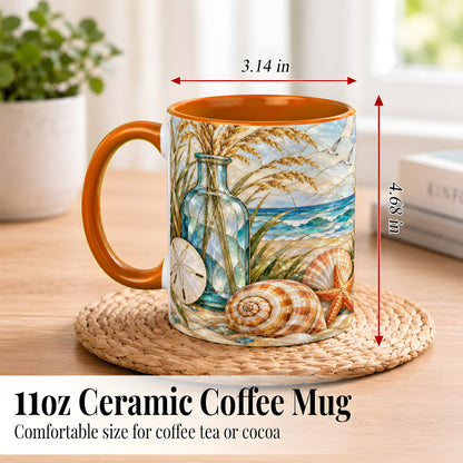 #pl[11oz|Orange] Coastal Shell Coffee Mug, Stained Glass Style Mug, Ceramic Cup