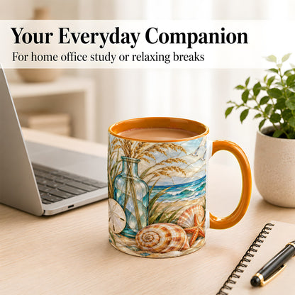 #pl[11oz|Orange] Coastal Shell Coffee Mug, Stained Glass Style Mug, Ceramic Cup