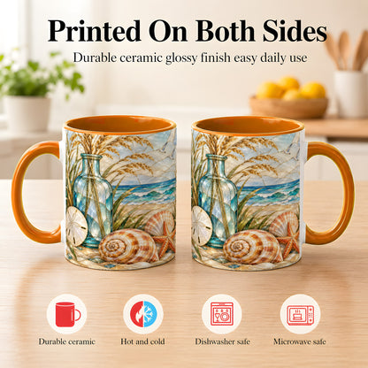#pl[11oz|Orange] Coastal Shell Coffee Mug, Stained Glass Style Mug, Ceramic Cup