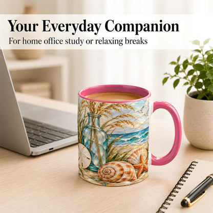 #pl[11oz|Pink] Coastal Shell Coffee Mug, Stained Glass Style Mug, Ceramic Cup