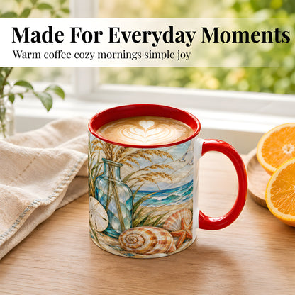 #pl[11oz|Red] Coastal Shell Coffee Mug, Stained Glass Style Mug, Ceramic Cup